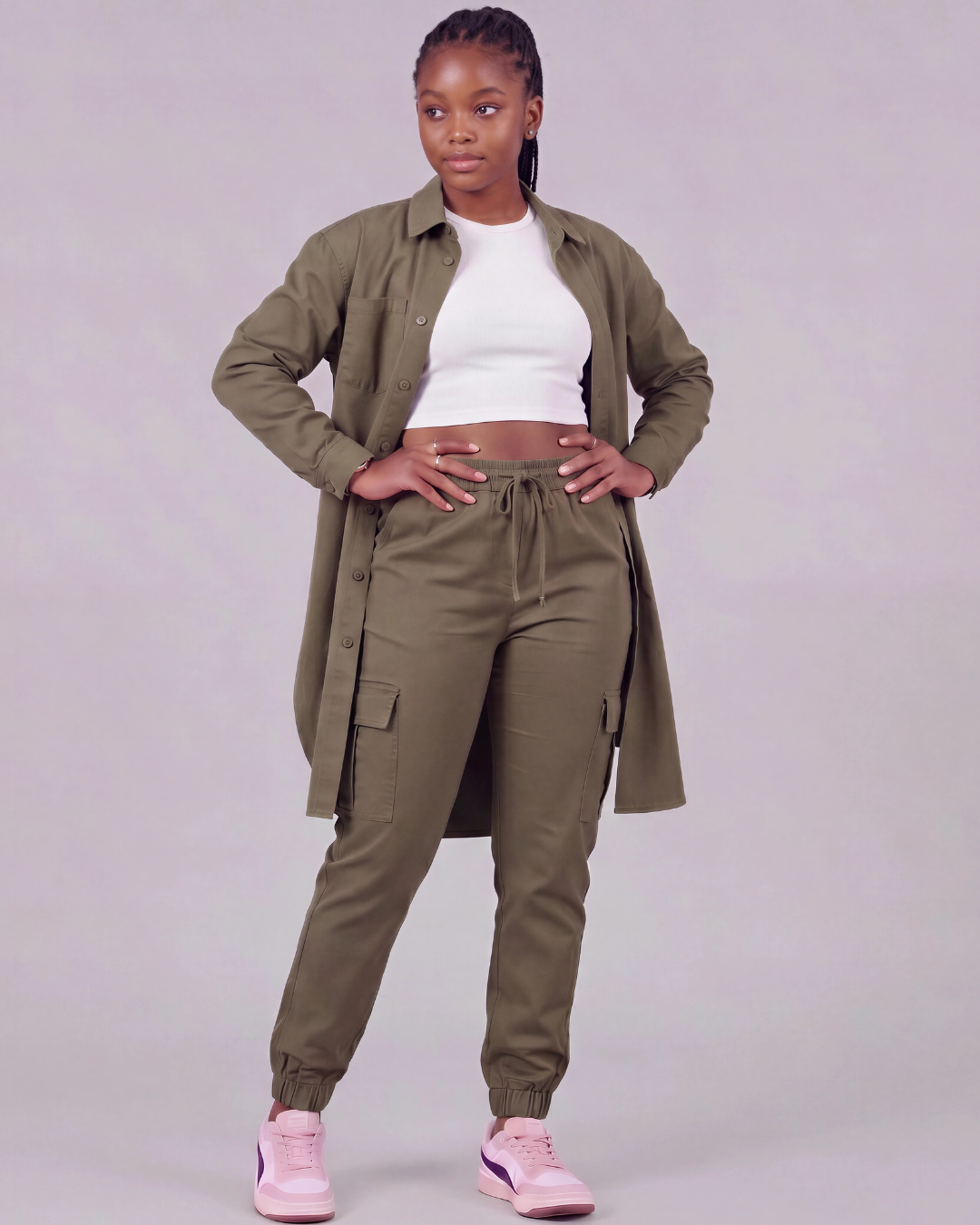 Girls' Tapered Cargo Pants + Long-Line Overshirt Set