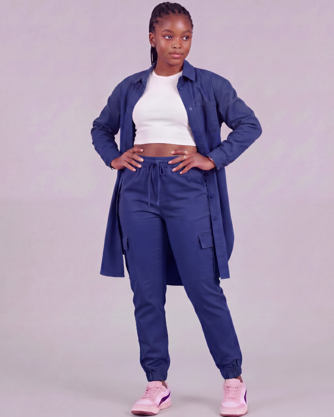 Girls' Tapered Cargo Pants + Long-Line Overshirt Set