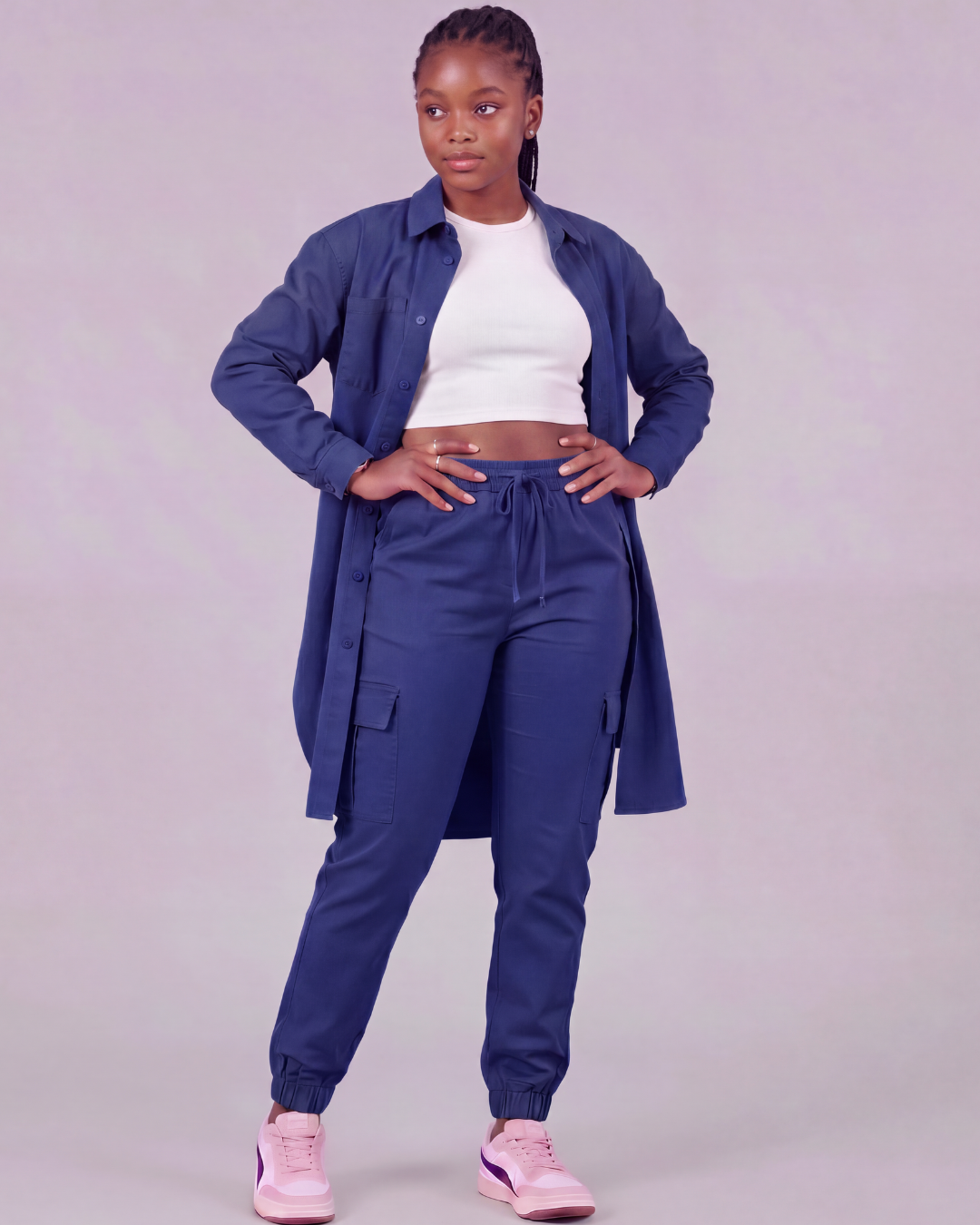 Girls' Tapered Cargo Pants + Long-Line Overshirt Set