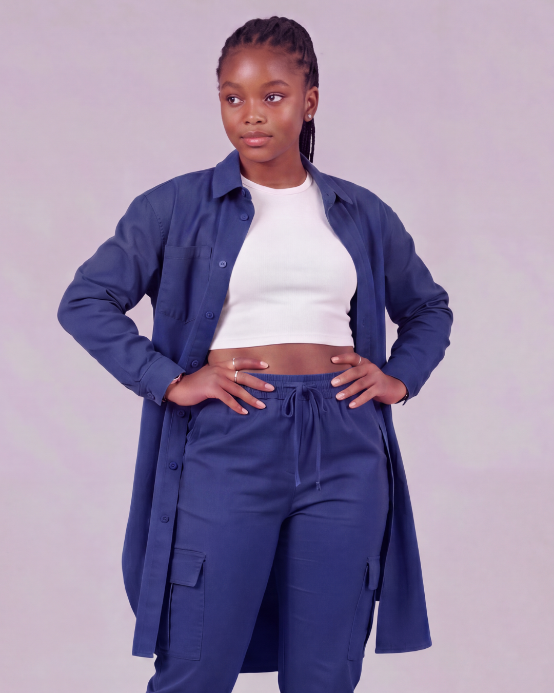Girls' Tapered Cargo Pants + Long-Line Overshirt Set