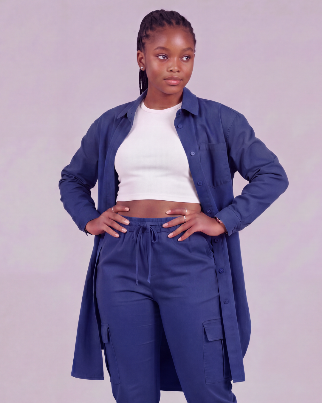 Girls' Tapered Cargo Pants + Long-Line Overshirt Set