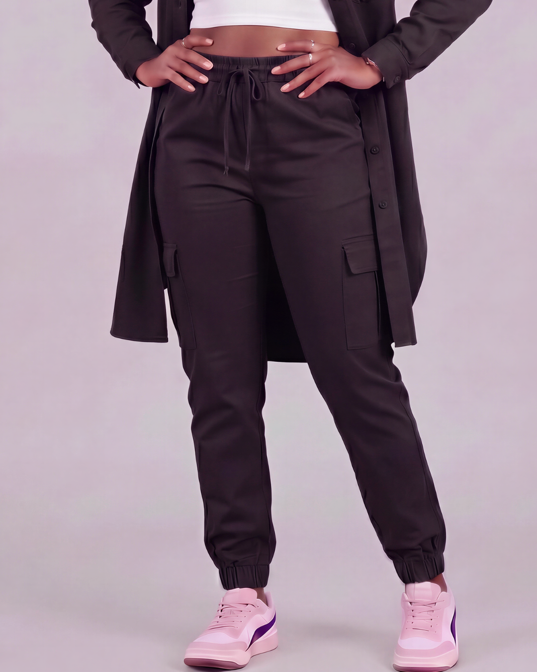 Girls' Tapered Cargo Pants + Long-Line Overshirt Set
