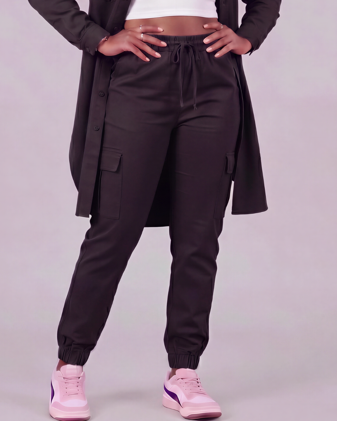 Girls' Tapered Cargo Pants + Long-Line Overshirt Set