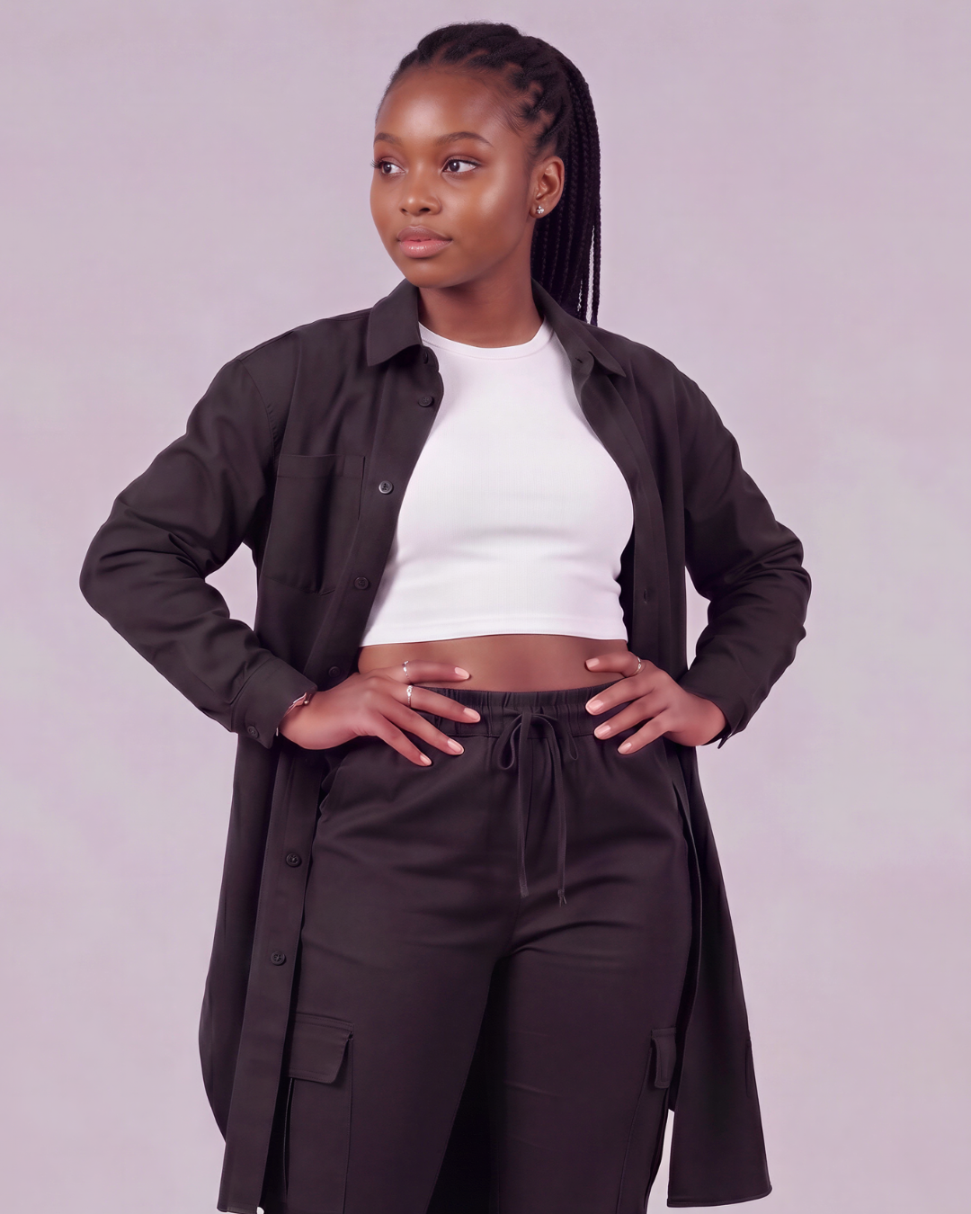 Girls' Tapered Cargo Pants + Long-Line Overshirt Set