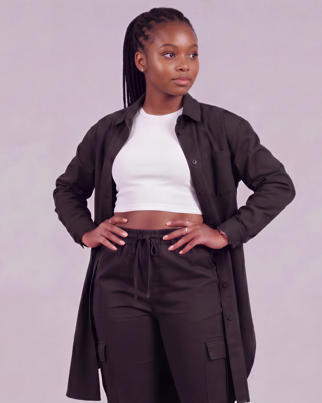 Girls' Tapered Cargo Pants + Long-Line Overshirt Set
