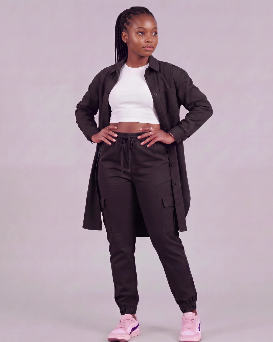 Girls' Tapered Cargo Pants + Long-Line Overshirt Set