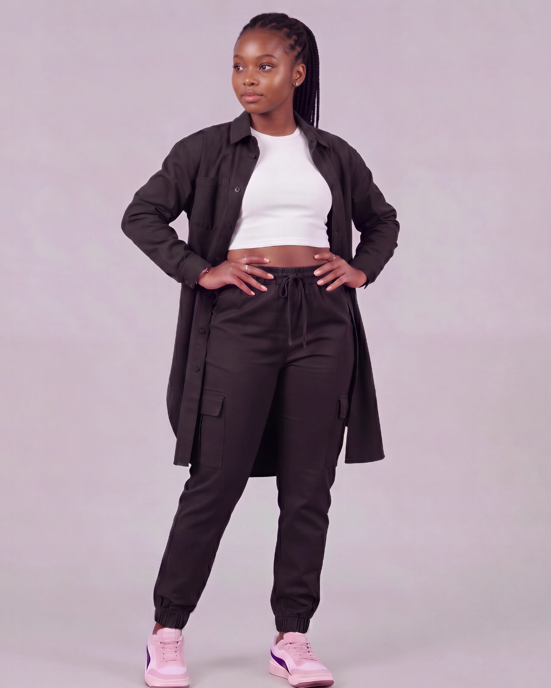 Girls' Tapered Cargo Pants + Long-Line Overshirt Set