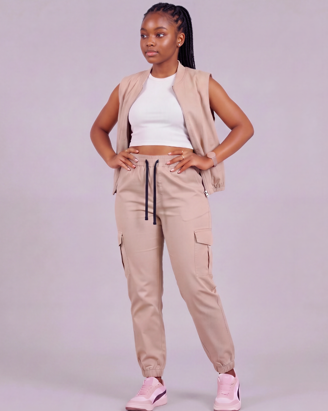 Girls' Tapered Cargo Pants + Twill Vest Set