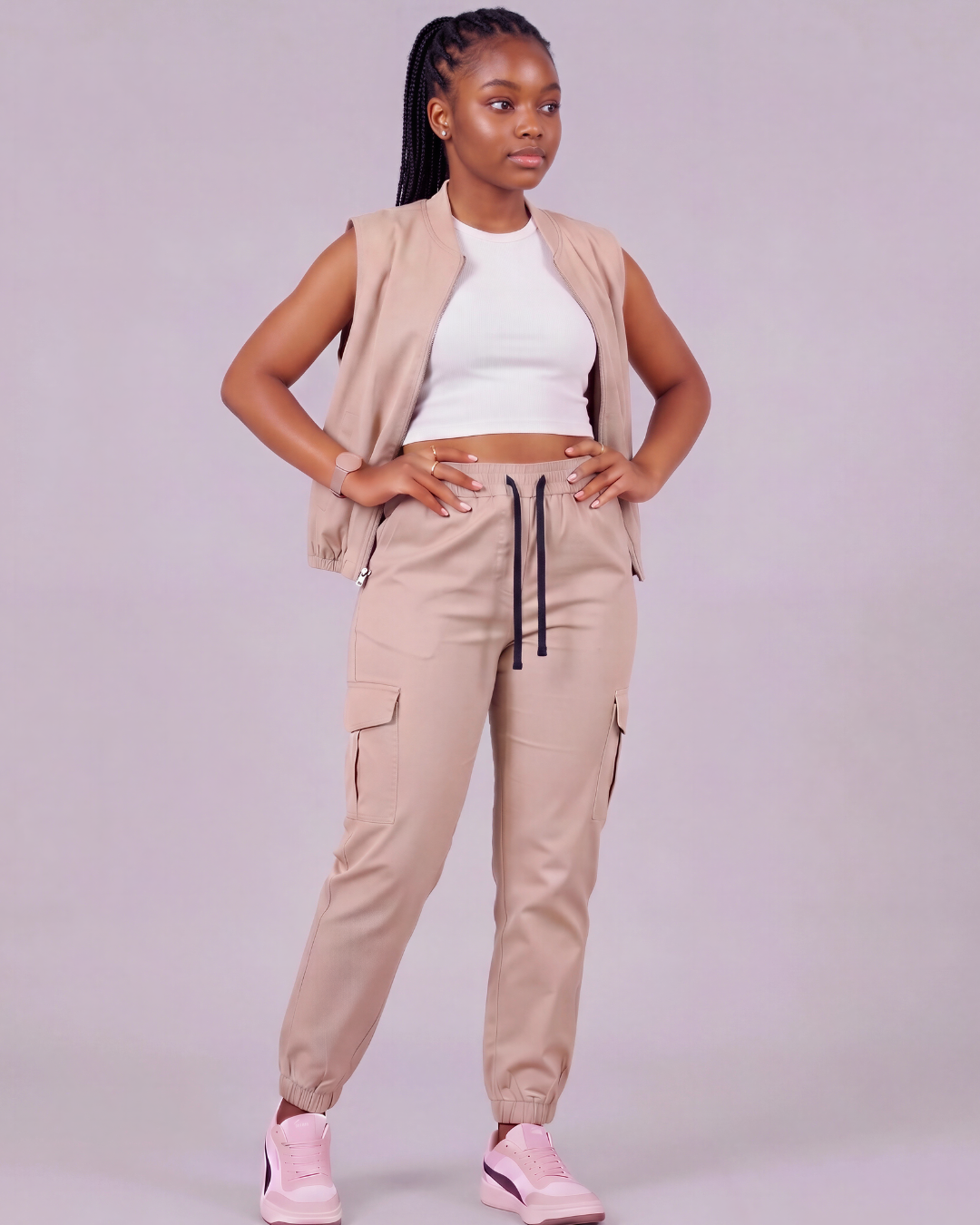 Girls' Tapered Cargo Pants + Twill Vest Set