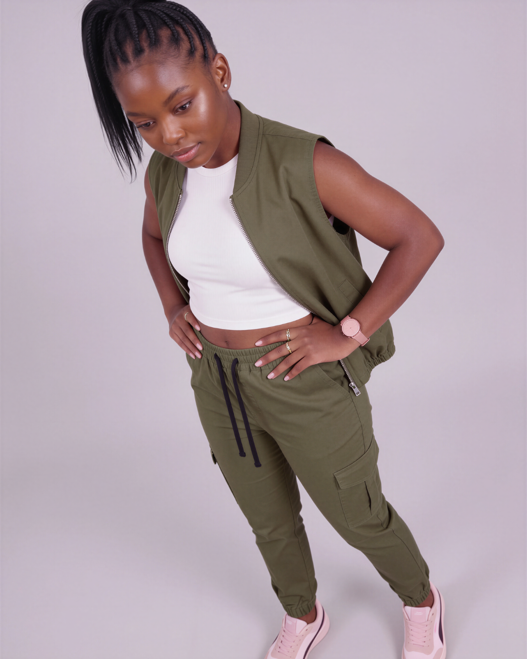 Girls' Tapered Cargo Pants + Twill Vest Set