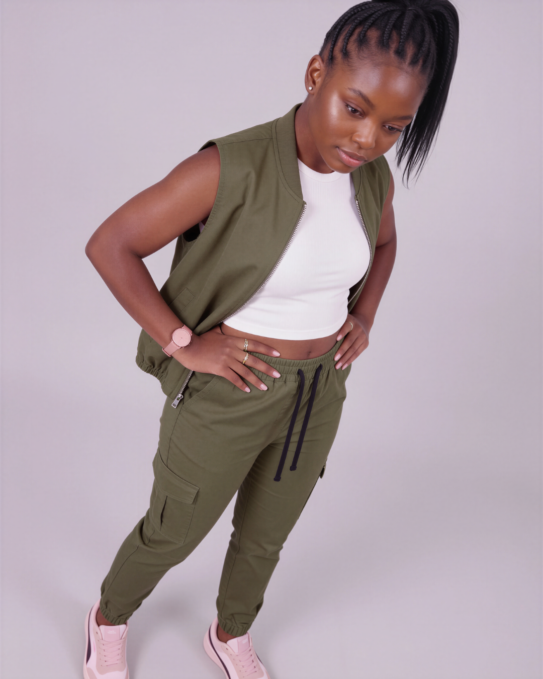 Girls' Tapered Cargo Pants + Twill Vest Set