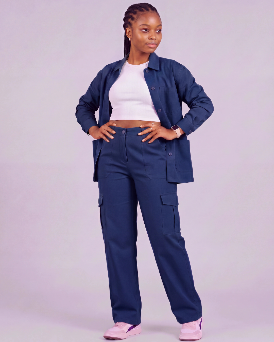 Girls' Relaxed Cargo Pants + Snap-Button Overshirt Set