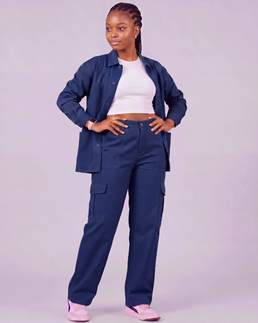 Girls' Relaxed Cargo Pants + Snap-Button Overshirt Set