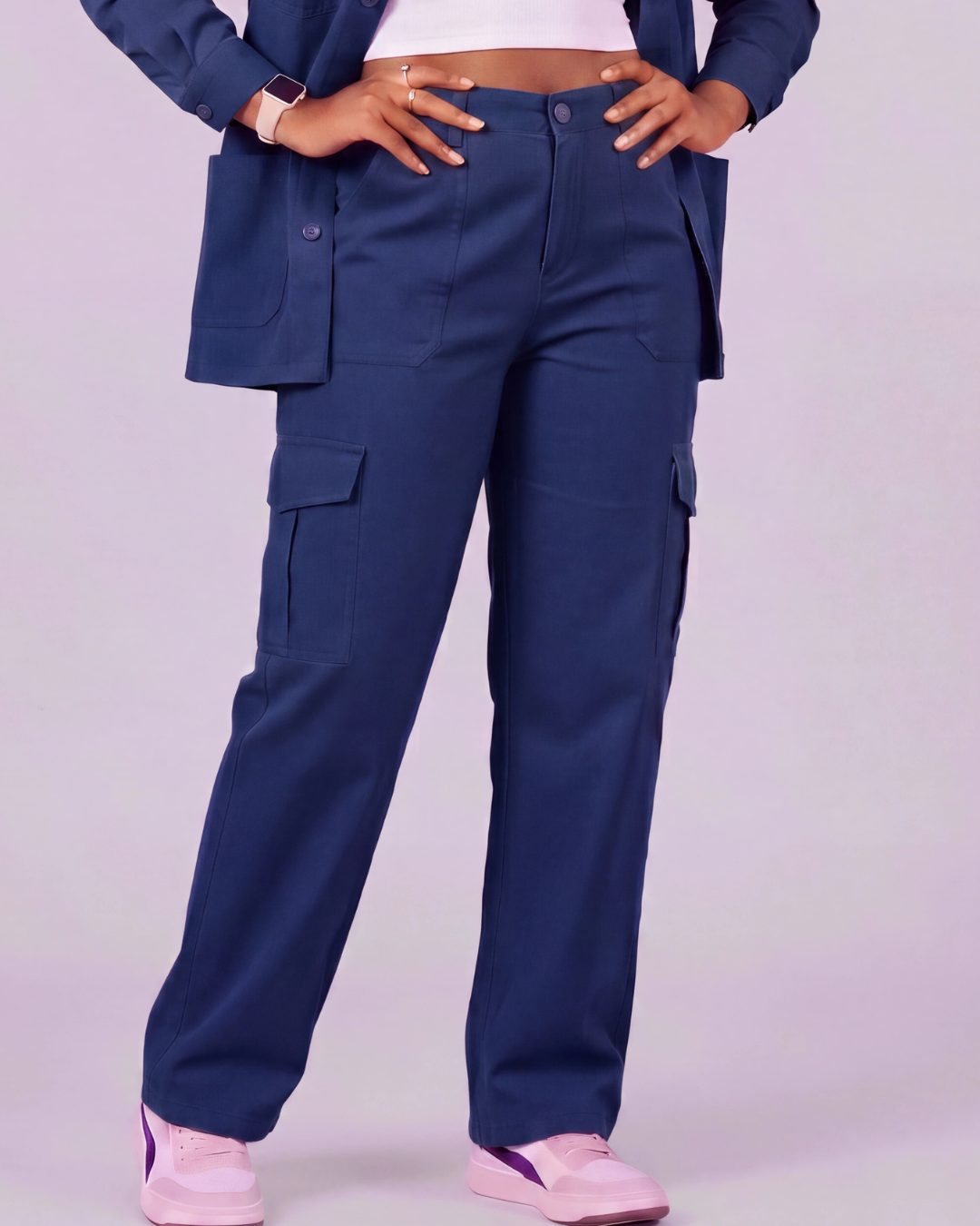 Girls' Relaxed Cargo Pants + Snap-Button Overshirt Set