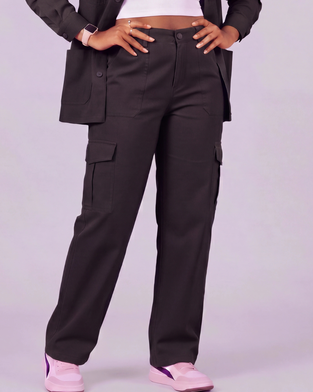 Girls' Relaxed Cargo Pants + Snap-Button Overshirt Set