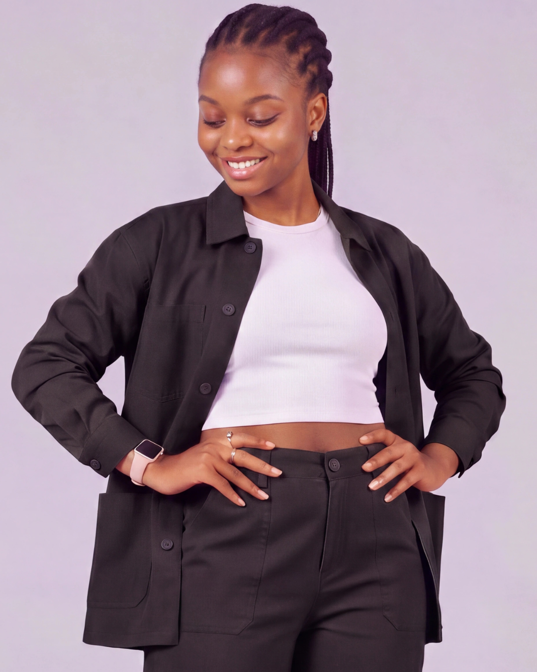Girls' Relaxed Cargo Pants + Snap-Button Overshirt Set