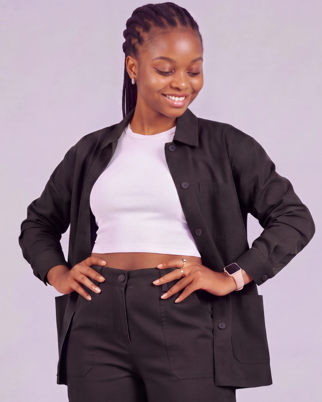 Girls' Relaxed Cargo Pants + Snap-Button Overshirt Set