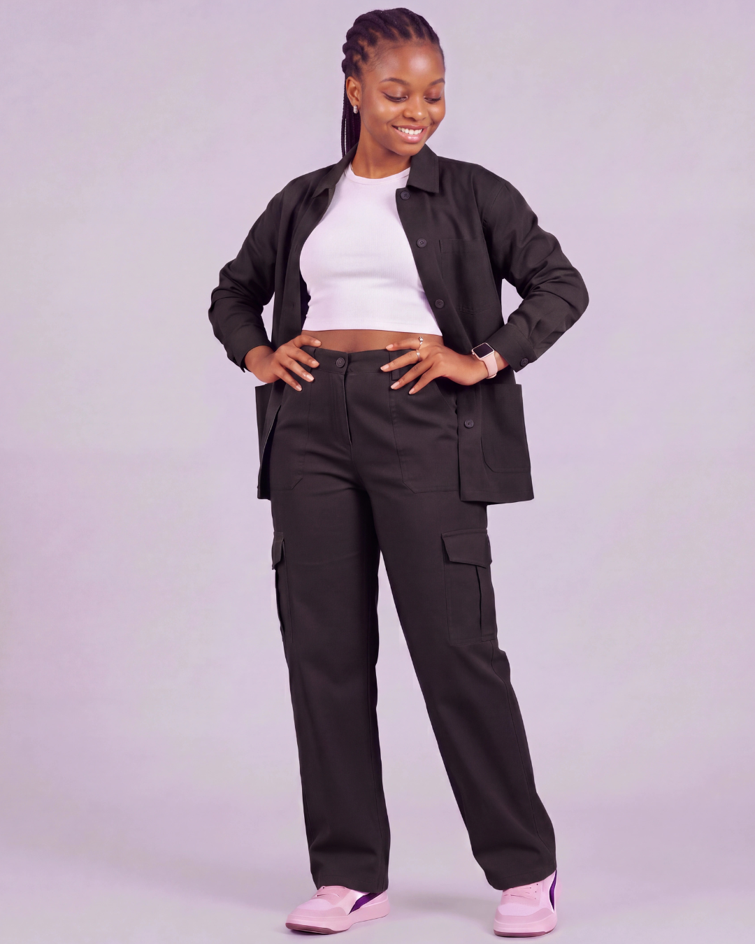 Girls' Relaxed Cargo Pants + Snap-Button Overshirt Set