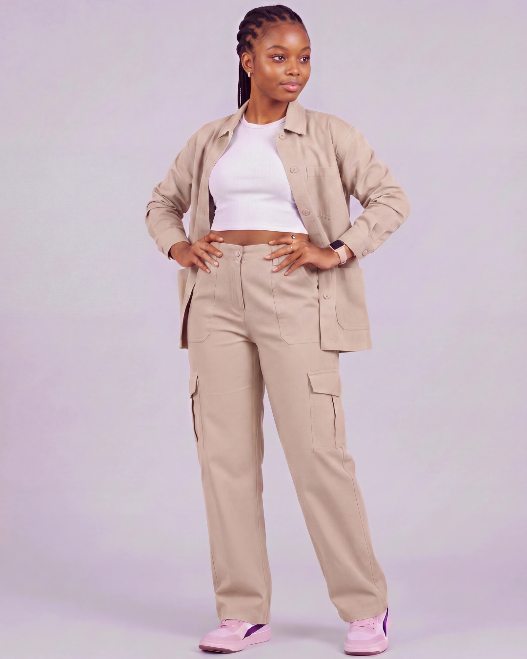 Girls' Relaxed Cargo Pants + Snap-Button Overshirt Set