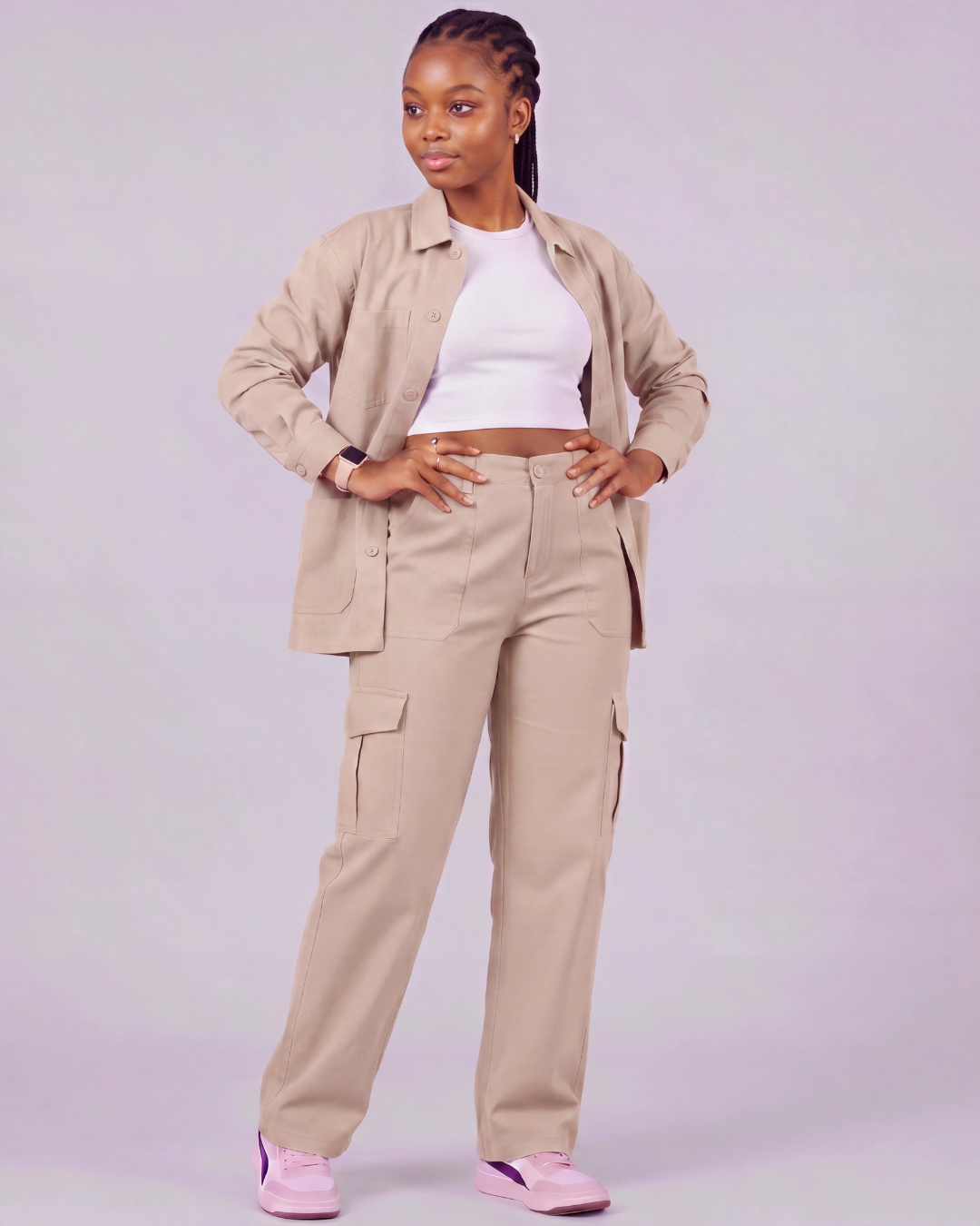 Girls' Relaxed Cargo Pants + Snap-Button Overshirt Set