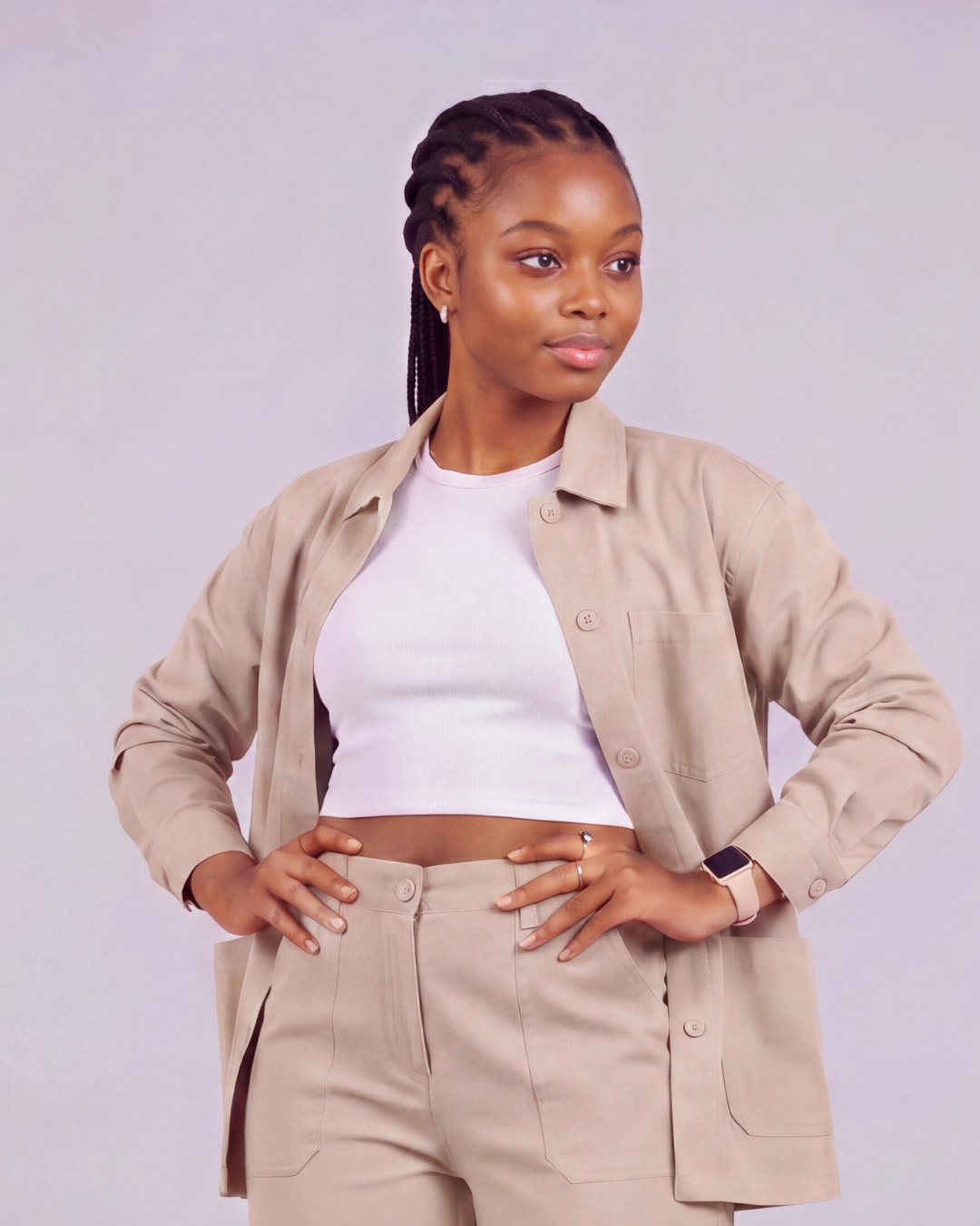 Girls' Relaxed Cargo Pants + Snap-Button Overshirt Set