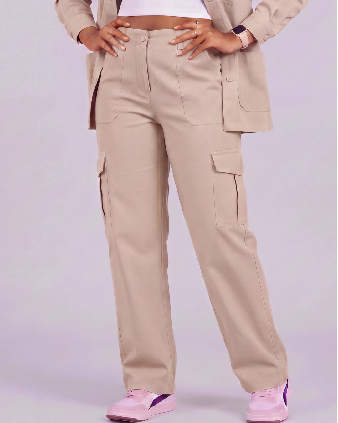Girls' Relaxed Cargo Pants + Snap-Button Overshirt Set