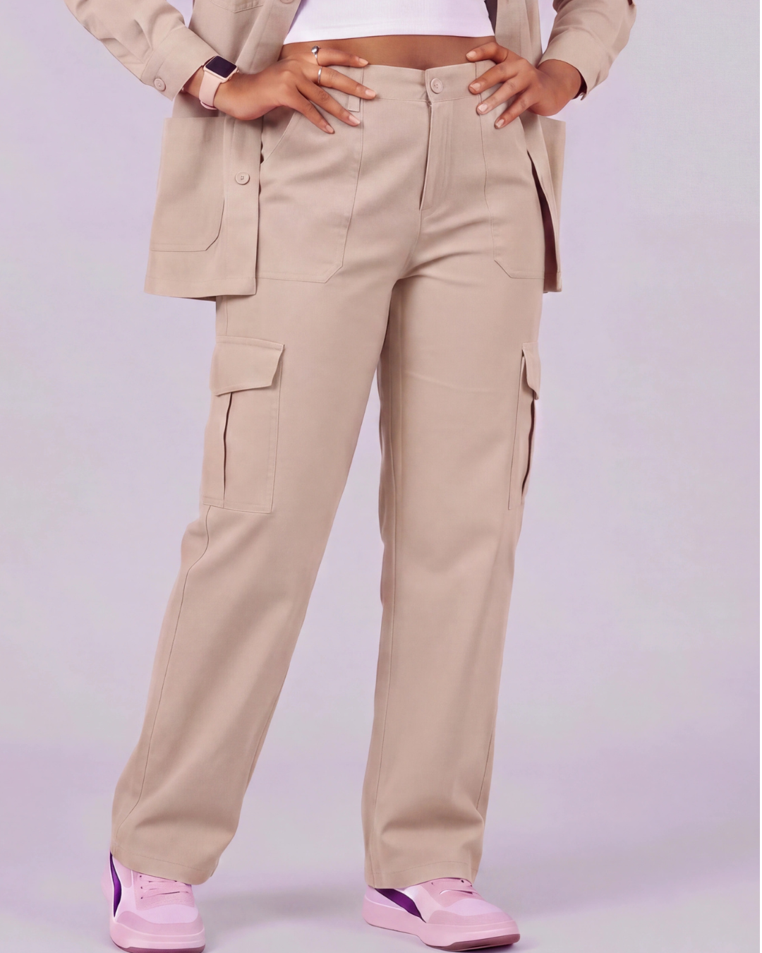 Girls' Relaxed Cargo Pants + Snap-Button Overshirt Set