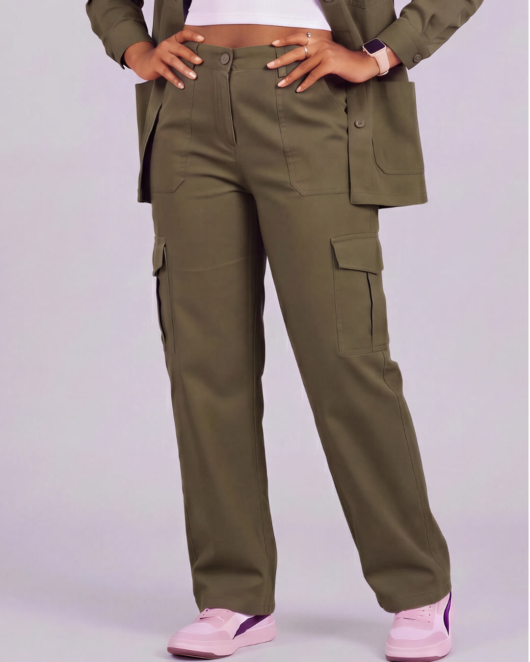 Girls' Relaxed Cargo Pants + Snap-Button Overshirt Set