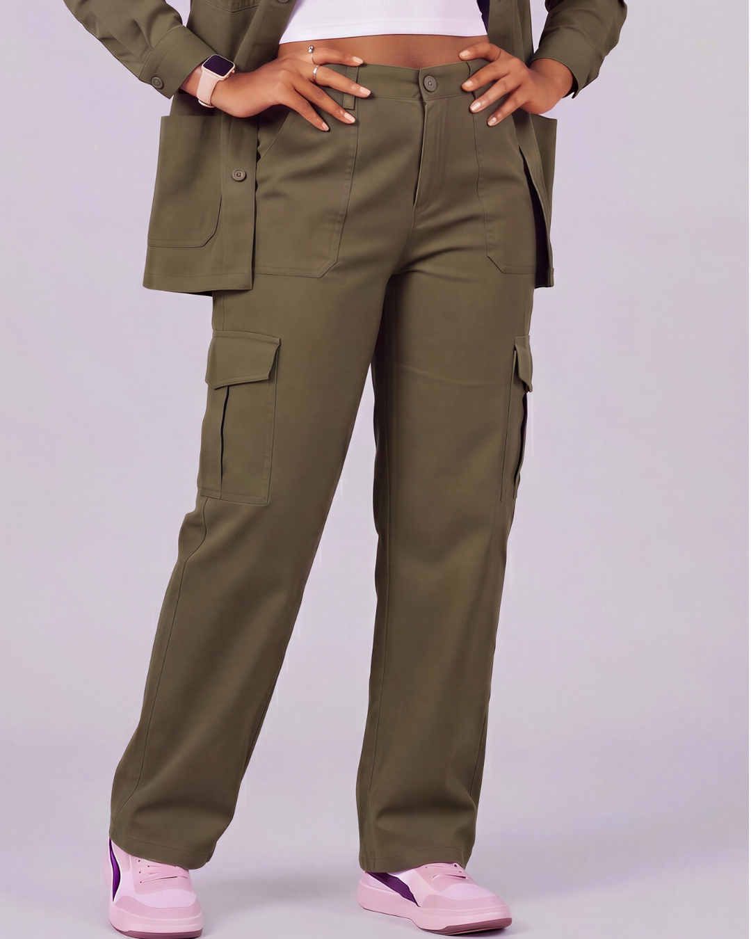 Girls' Relaxed Cargo Pants + Snap-Button Overshirt Set