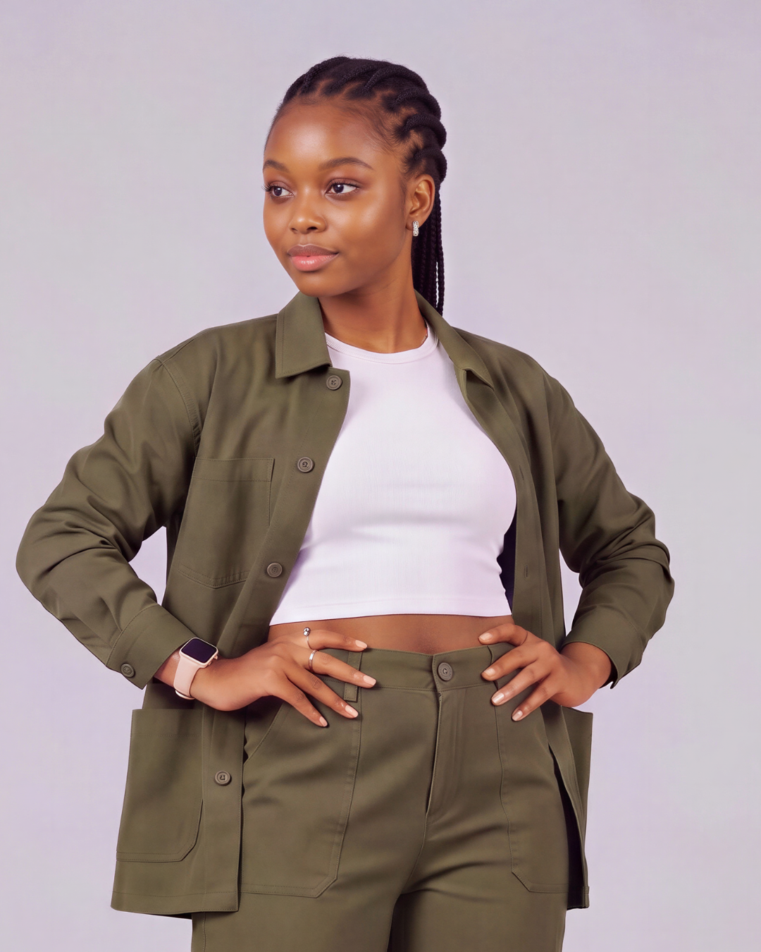 Girls' Relaxed Cargo Pants + Snap-Button Overshirt Set