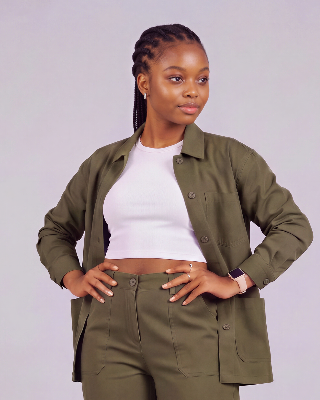 Girls' Relaxed Cargo Pants + Snap-Button Overshirt Set