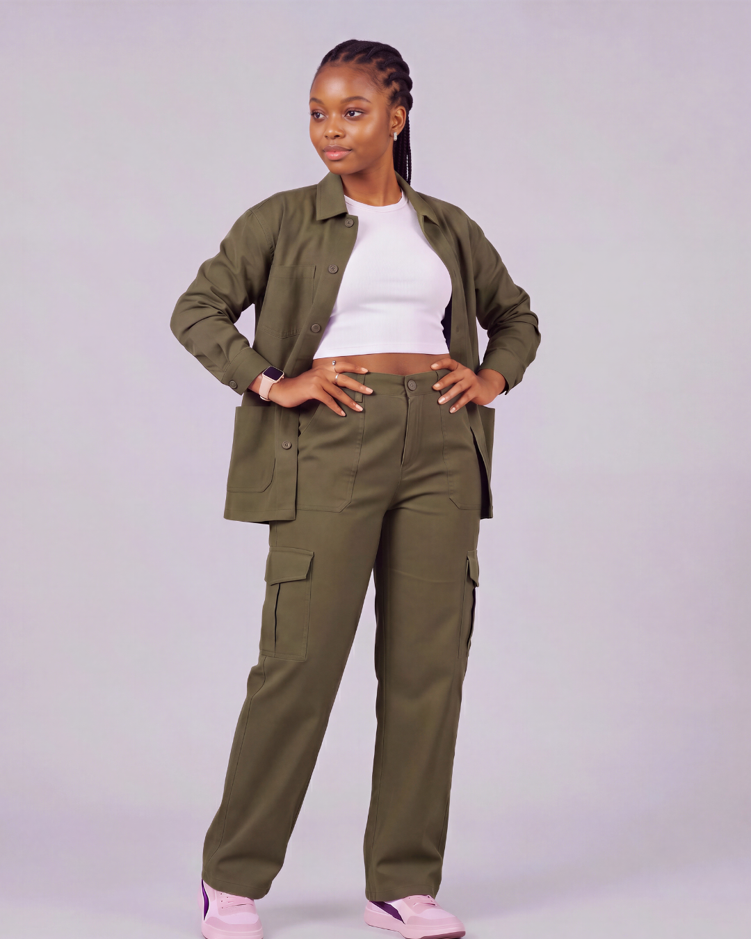 Girls' Relaxed Cargo Pants + Snap-Button Overshirt Set