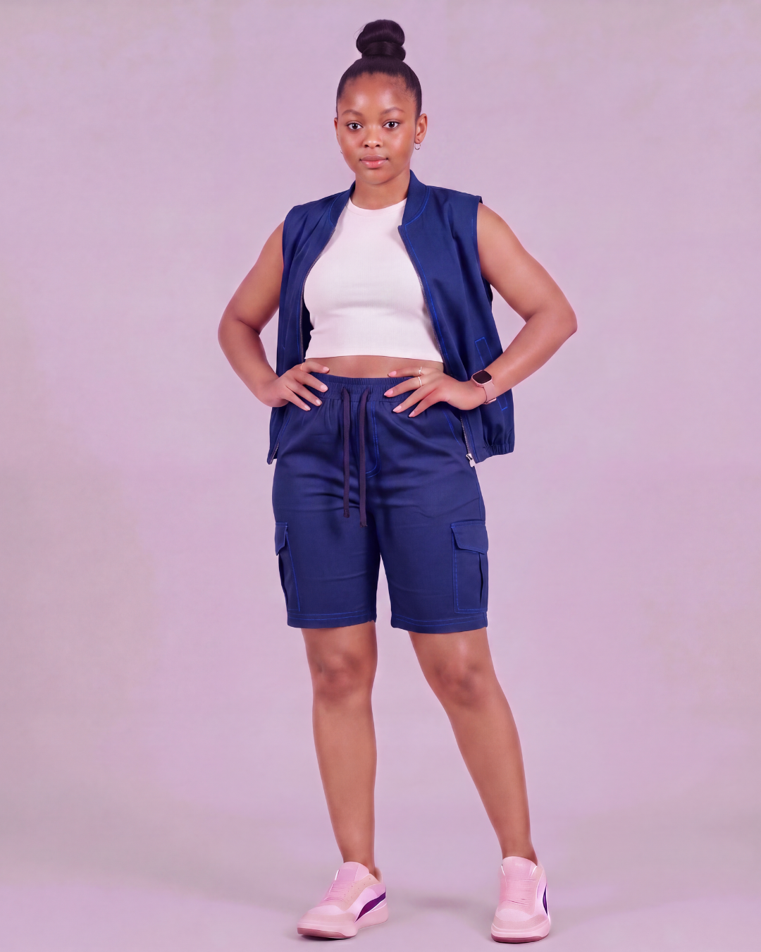 Girls' Tapered Cargo Shorts + Twill Vest Set