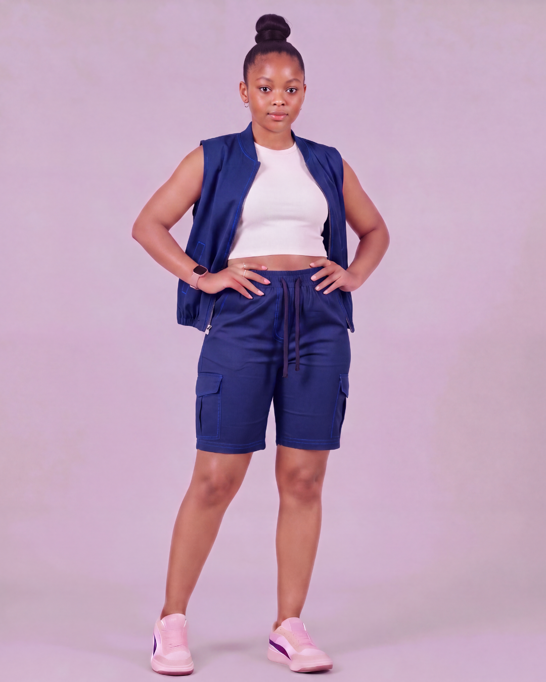 Girls' Tapered Cargo Shorts + Twill Vest Set