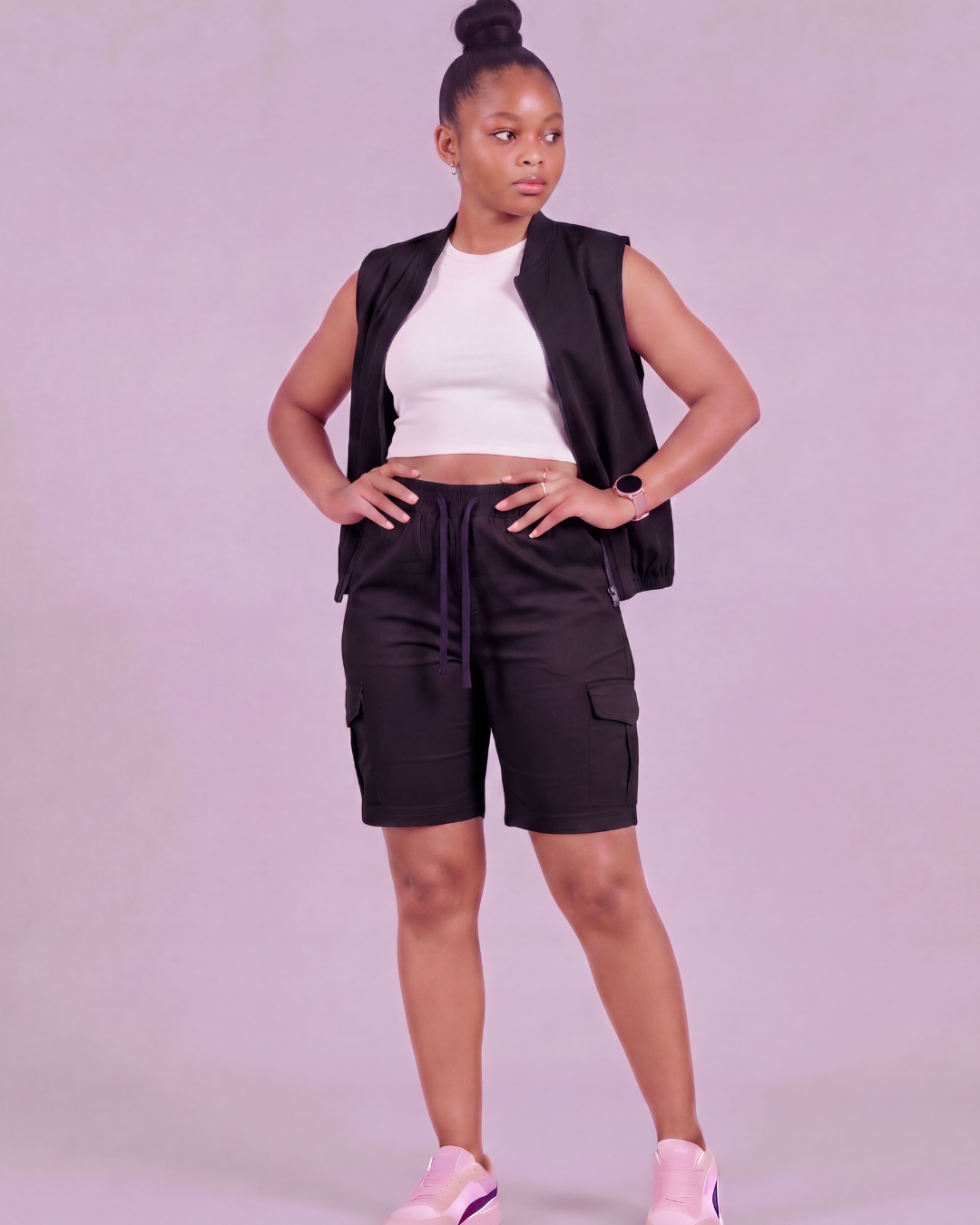 Girls' Tapered Cargo Shorts + Twill Vest Set