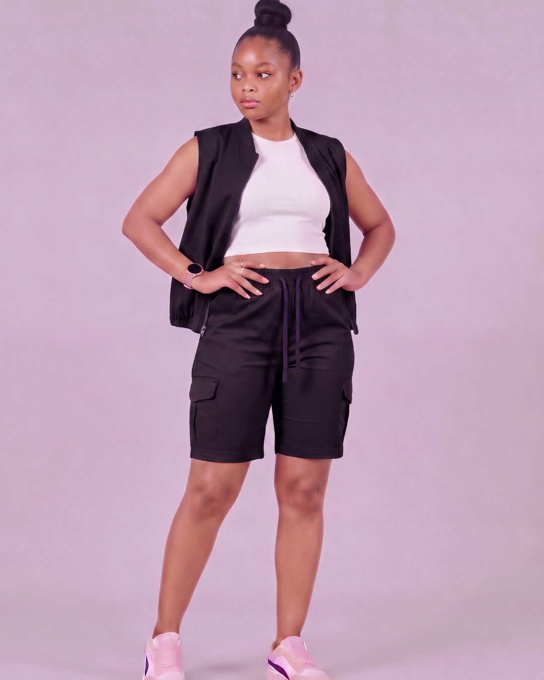 Girls' Tapered Cargo Shorts + Twill Vest Set