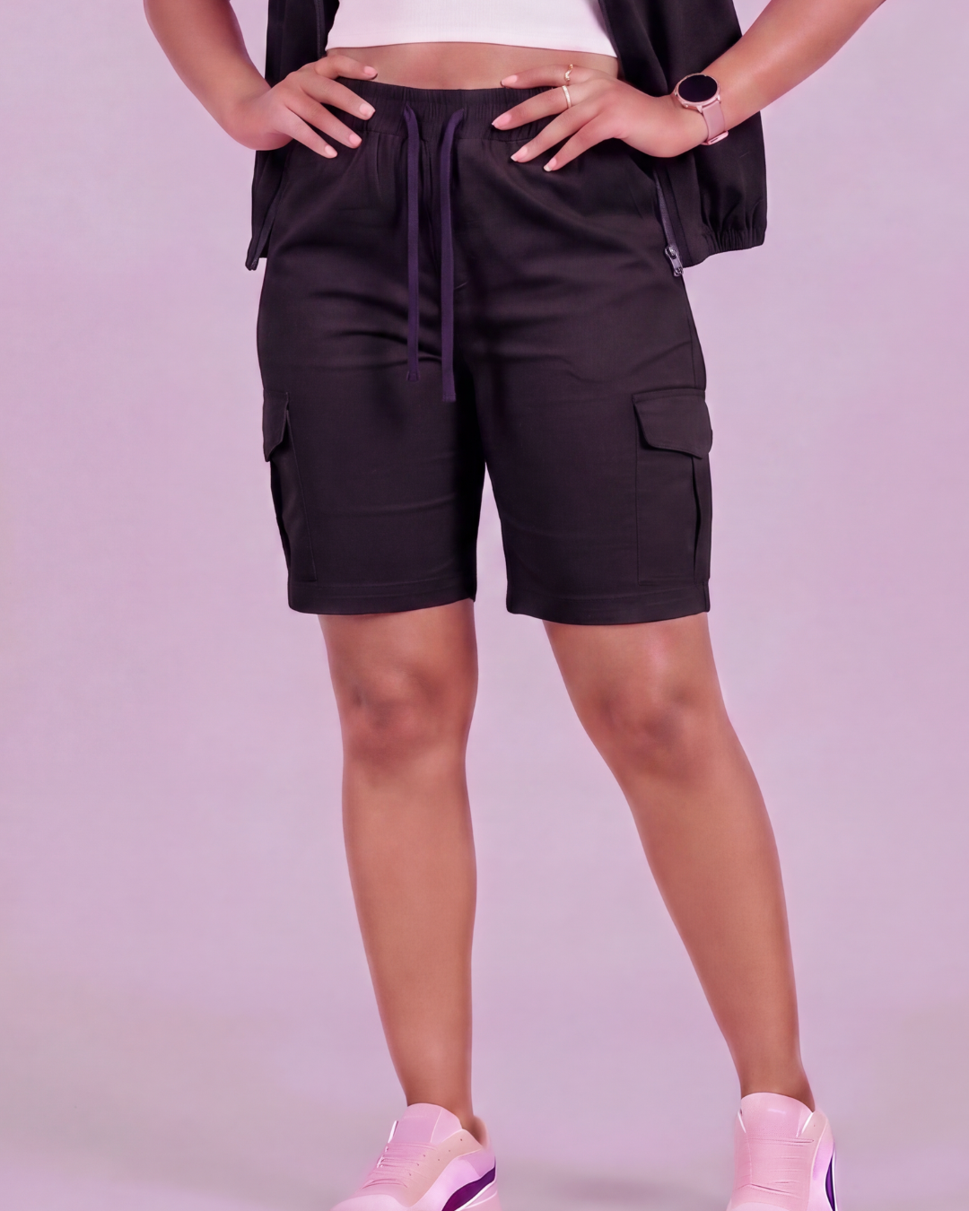 Girls' Tapered Cargo Shorts + Twill Vest Set