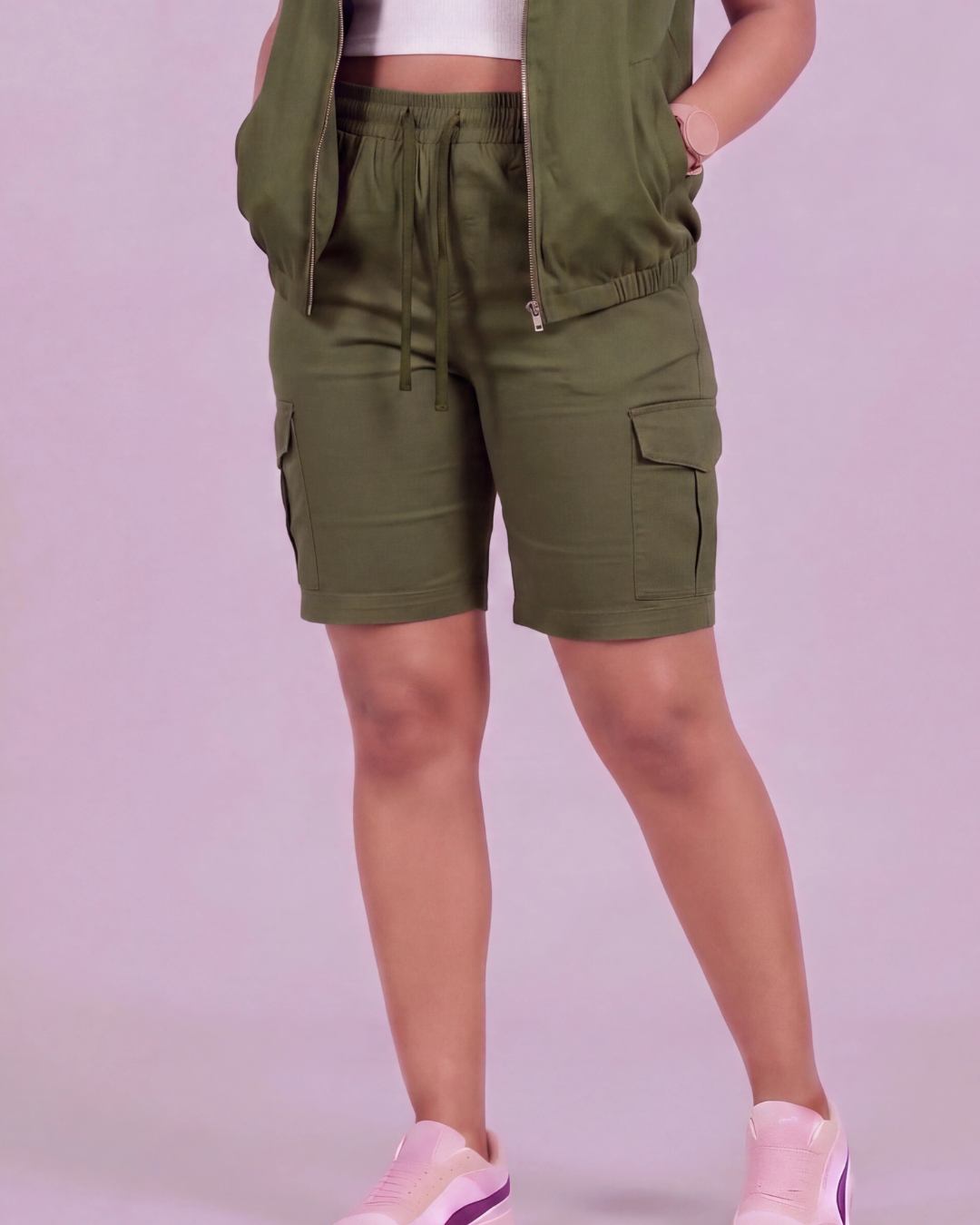 Girls' Tapered Cargo Shorts + Twill Vest Set