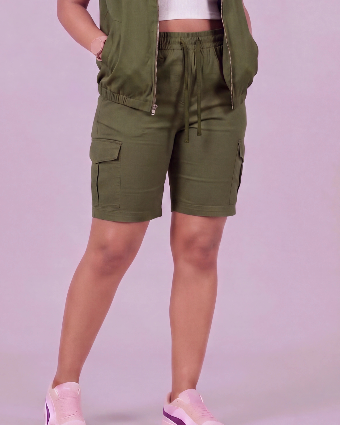 Girls' Tapered Cargo Shorts + Twill Vest Set