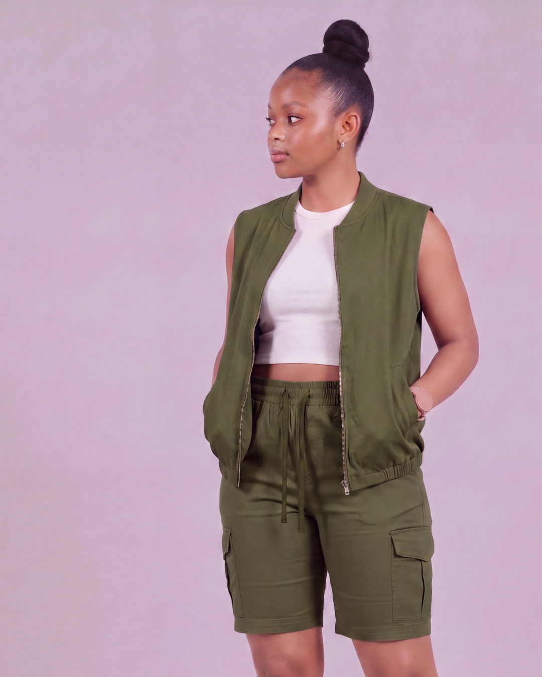 Girls' Tapered Cargo Shorts + Twill Vest Set