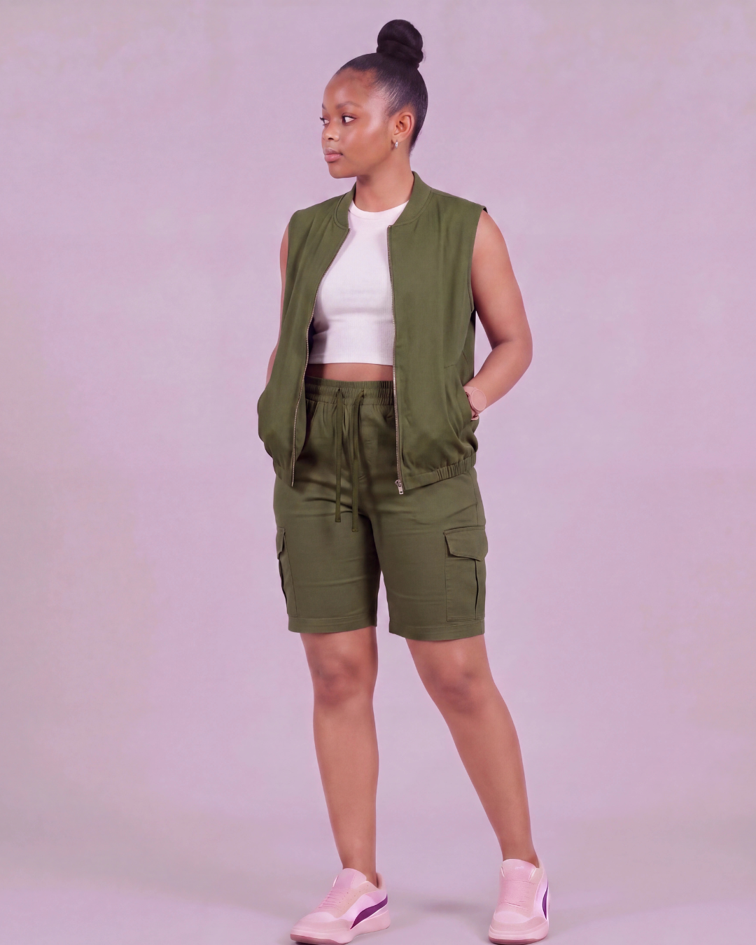 Girls' Tapered Cargo Shorts + Twill Vest Set