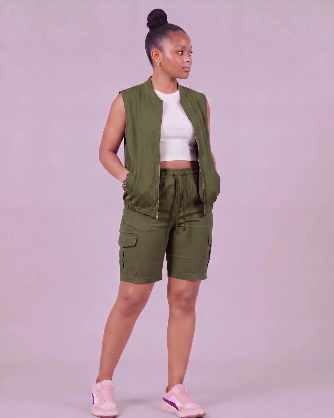 Girls' Tapered Cargo Shorts + Twill Vest Set