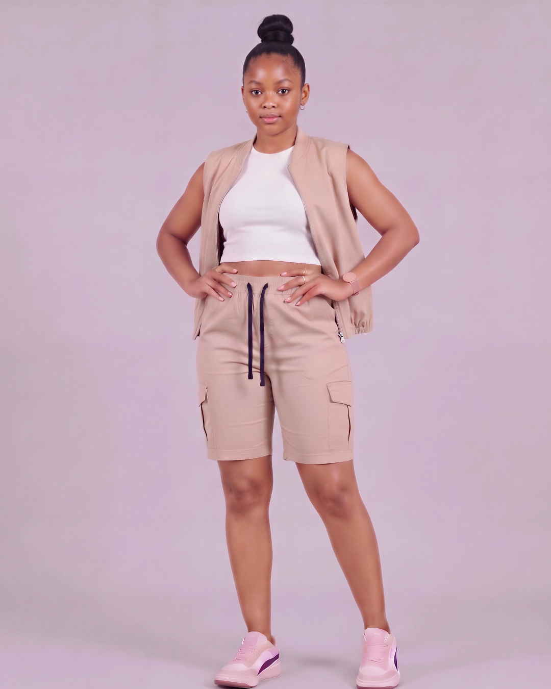 Girls' Tapered Cargo Shorts + Twill Vest Set