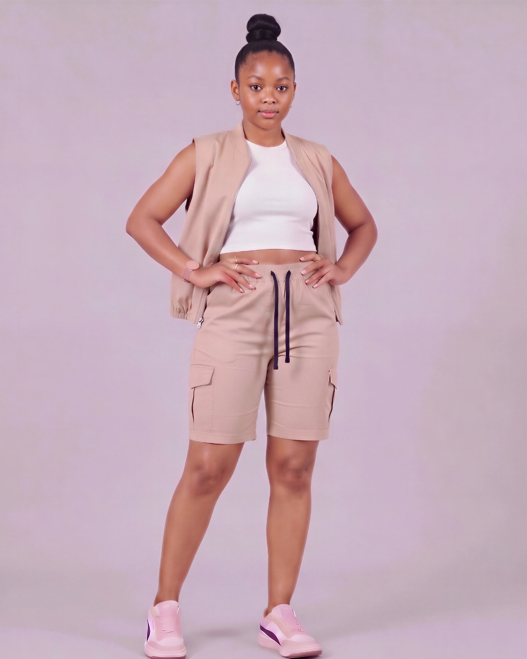 Girls' Tapered Cargo Shorts + Twill Vest Set