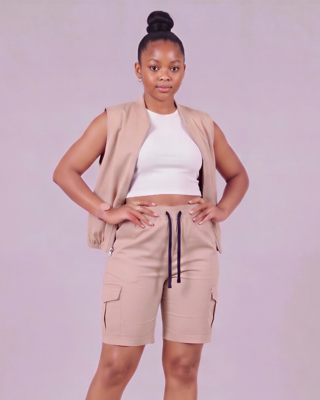 Girls' Tapered Cargo Shorts + Twill Vest Set