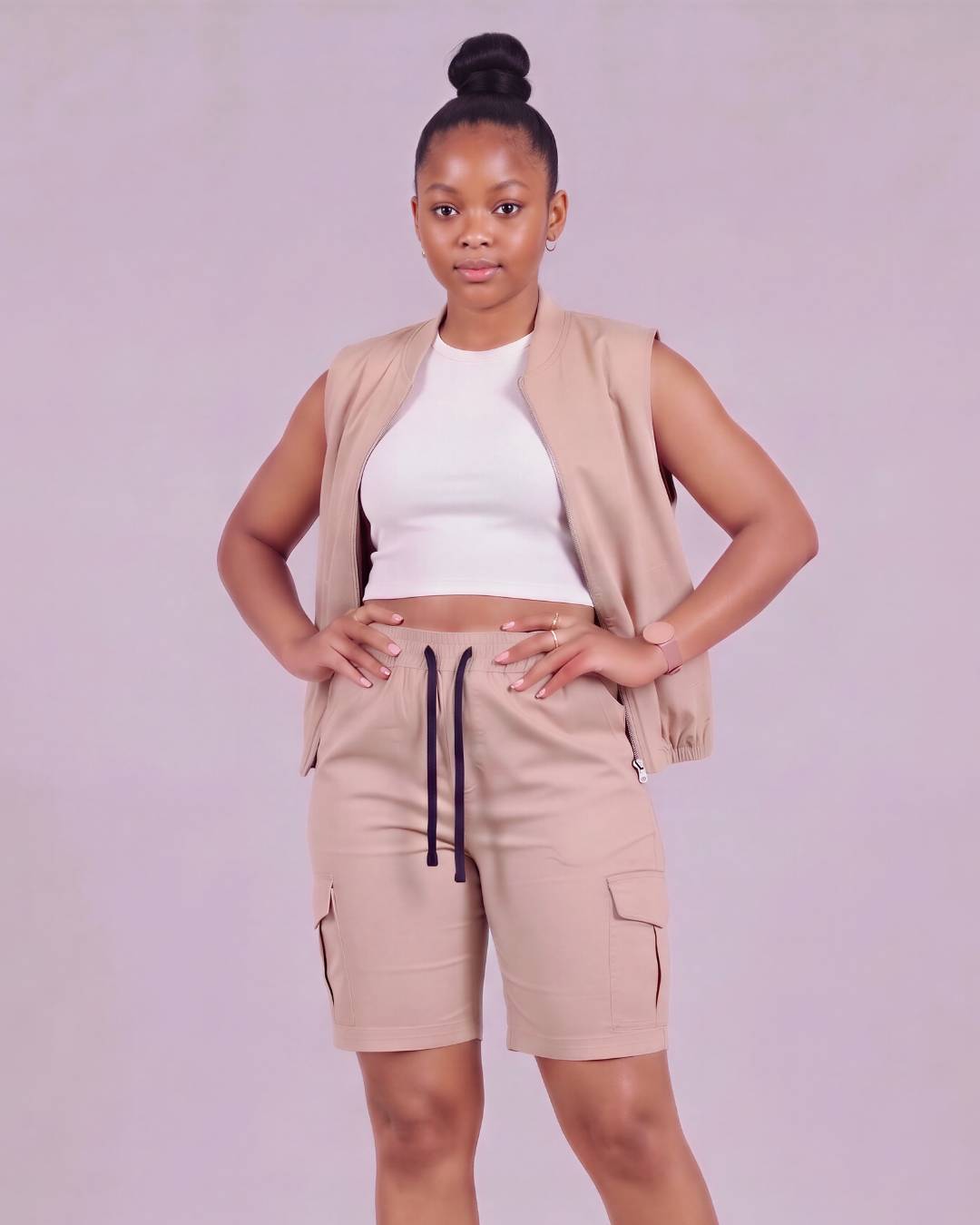 Girls' Tapered Cargo Shorts + Twill Vest Set