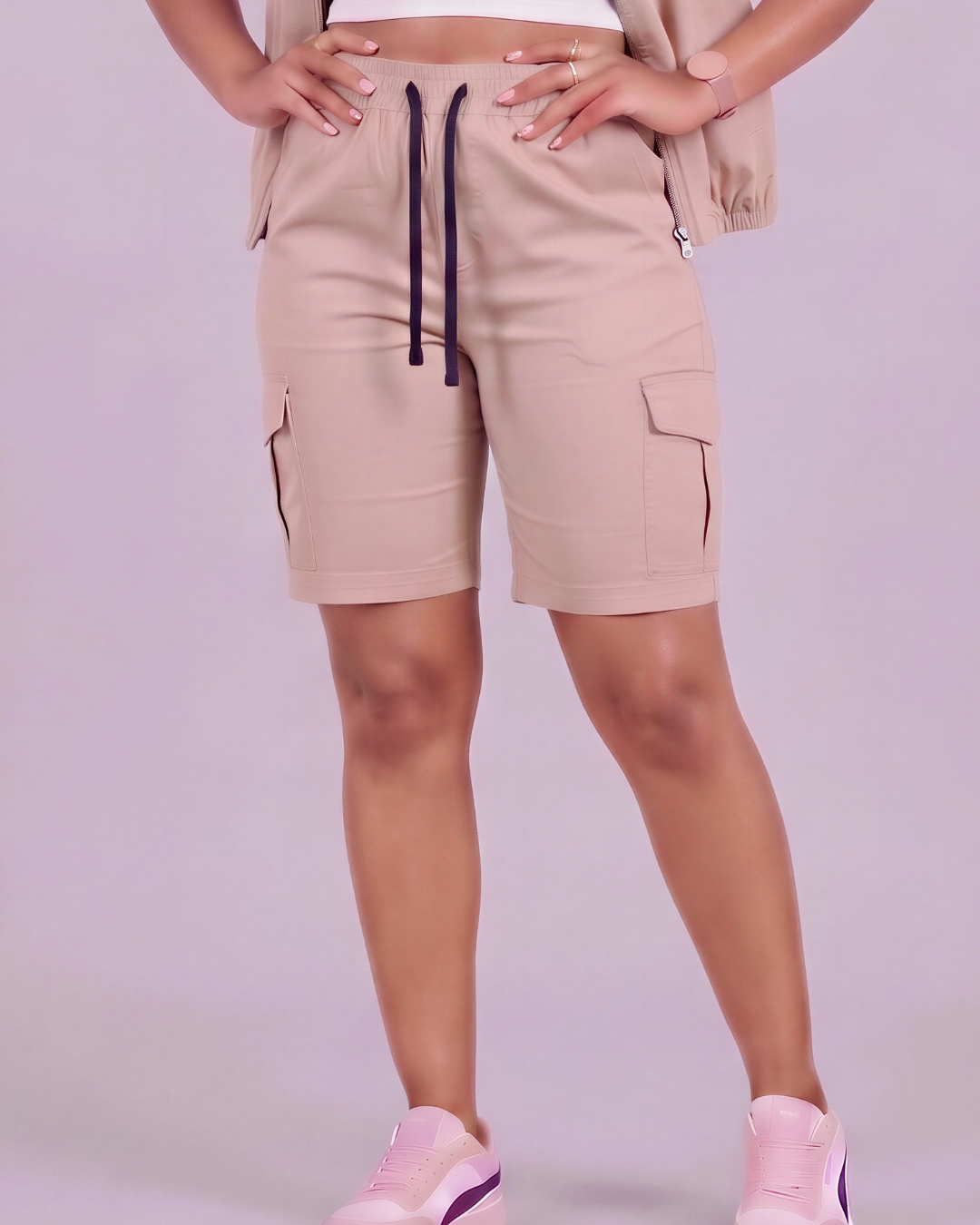 Girls' Tapered Cargo Shorts + Twill Vest Set