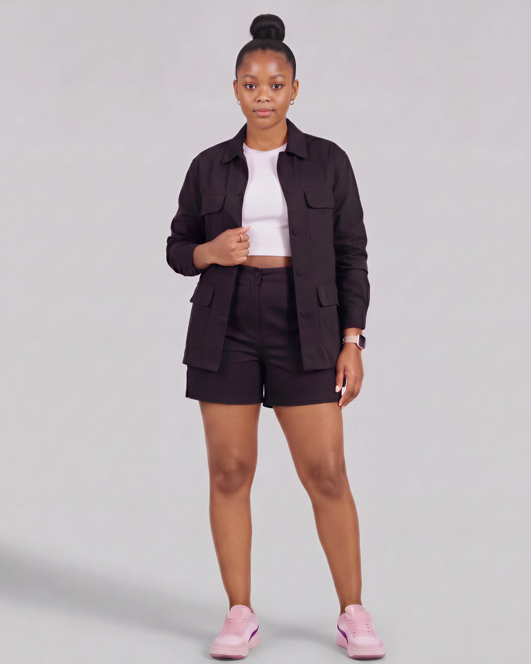 Girls' Carpenter Utility Shorts + Four-Pocket Utility Overshirt Set