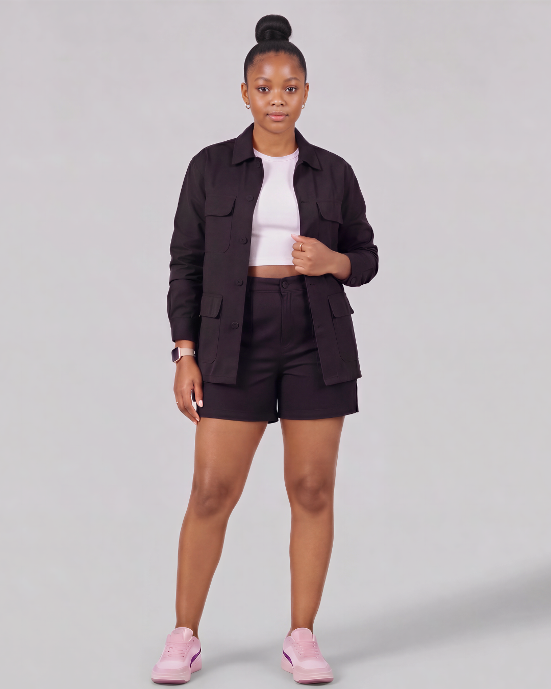 Girls' Carpenter Utility Shorts + Four-Pocket Utility Overshirt Set