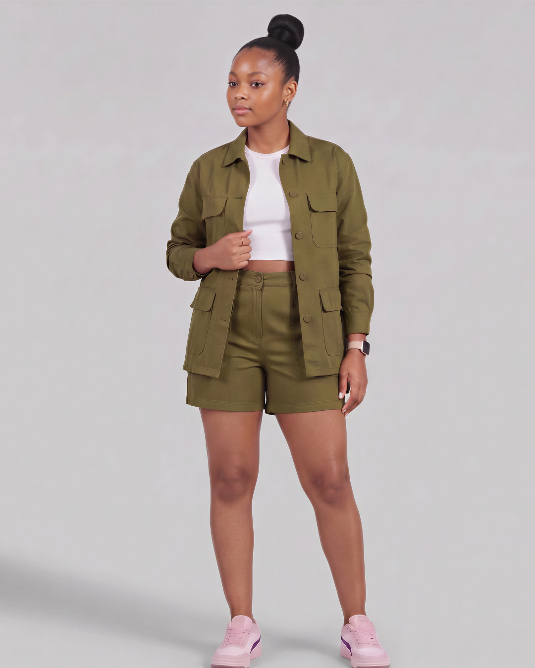 Girls' Carpenter Utility Shorts + Four-Pocket Utility Overshirt Set